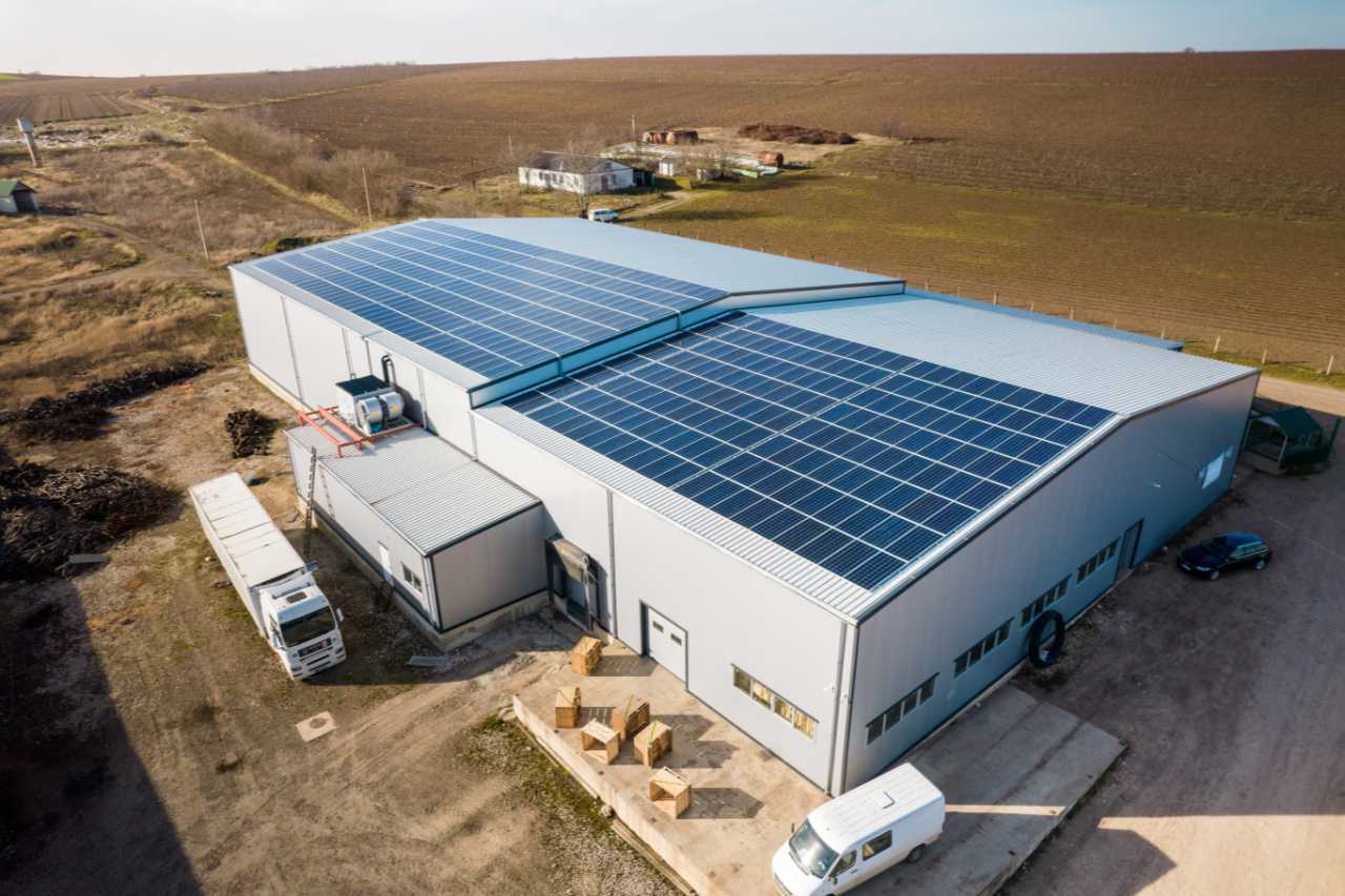 solar panels on a warehouse